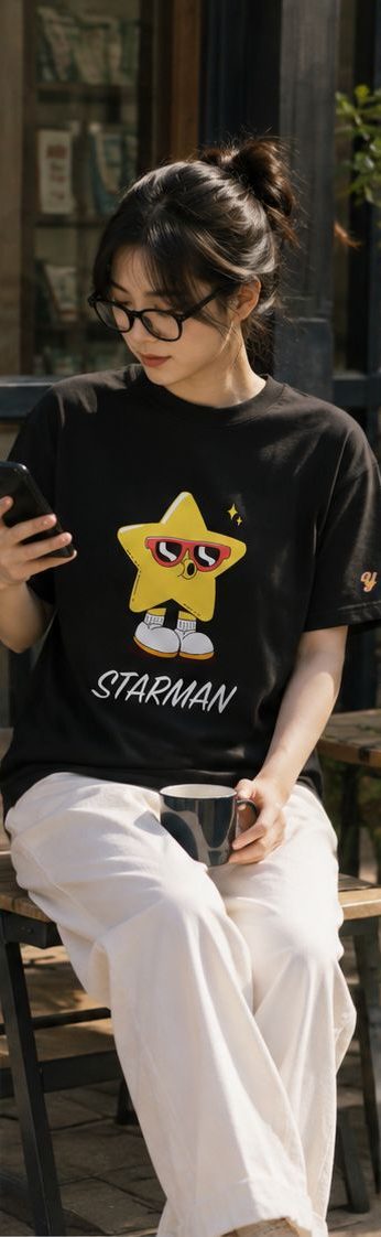 STARMANの星キャラクター黒Tシャツ