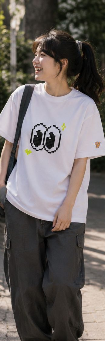 ドット絵の目のグラフィック白Tシャツ